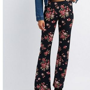 Black Flare Floral Stretchy Pants Size XS